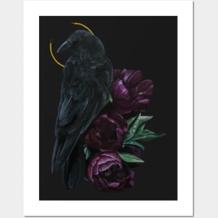 crow and flowers Posters and Art